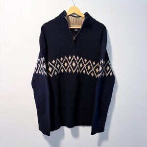 GAP Navy Blue 100% Lambswool Fair Isle Half-Zip - XL